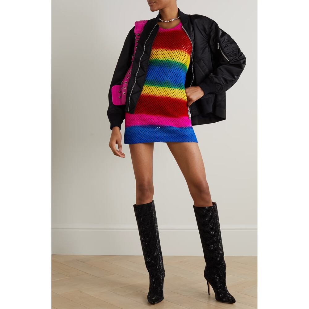 AGR‎ Striped Open Knit Cotton Mini Dress Size S $870